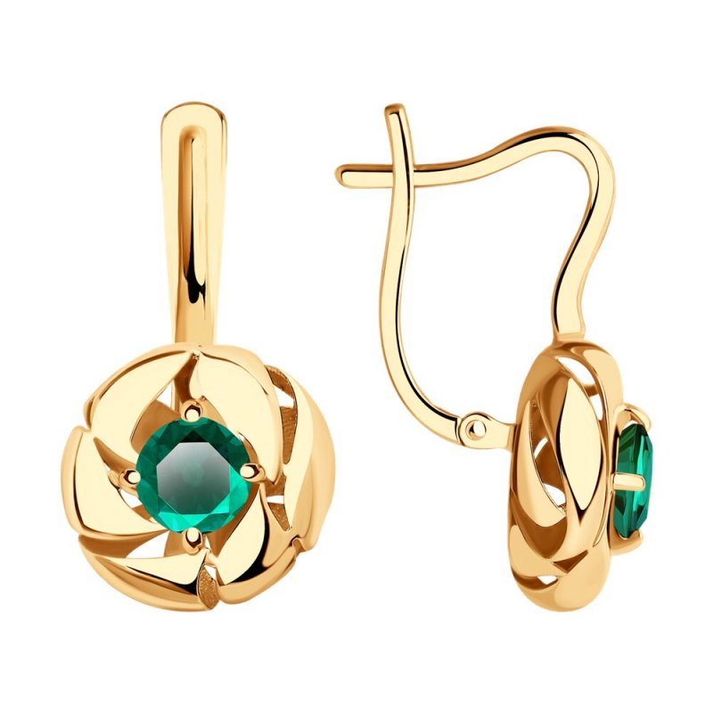 Серьги золотые 585 пробы женские с изумрудом