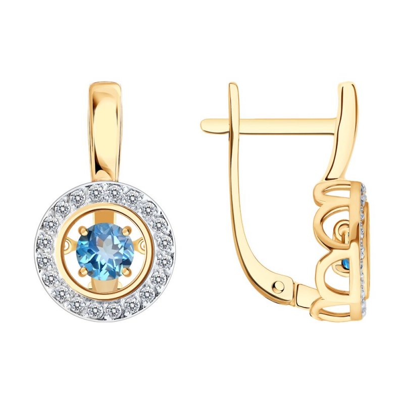 Серьги золотые 585 пробы женские с топазом