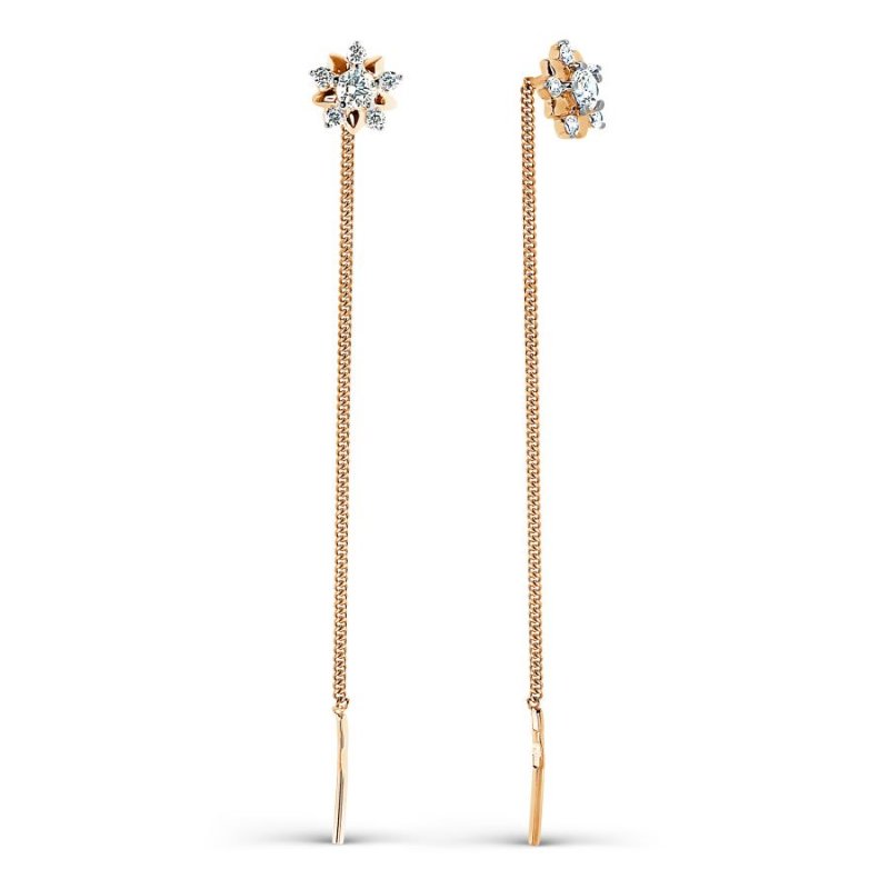 Серьги цепочки из золота 585 пробы длинные